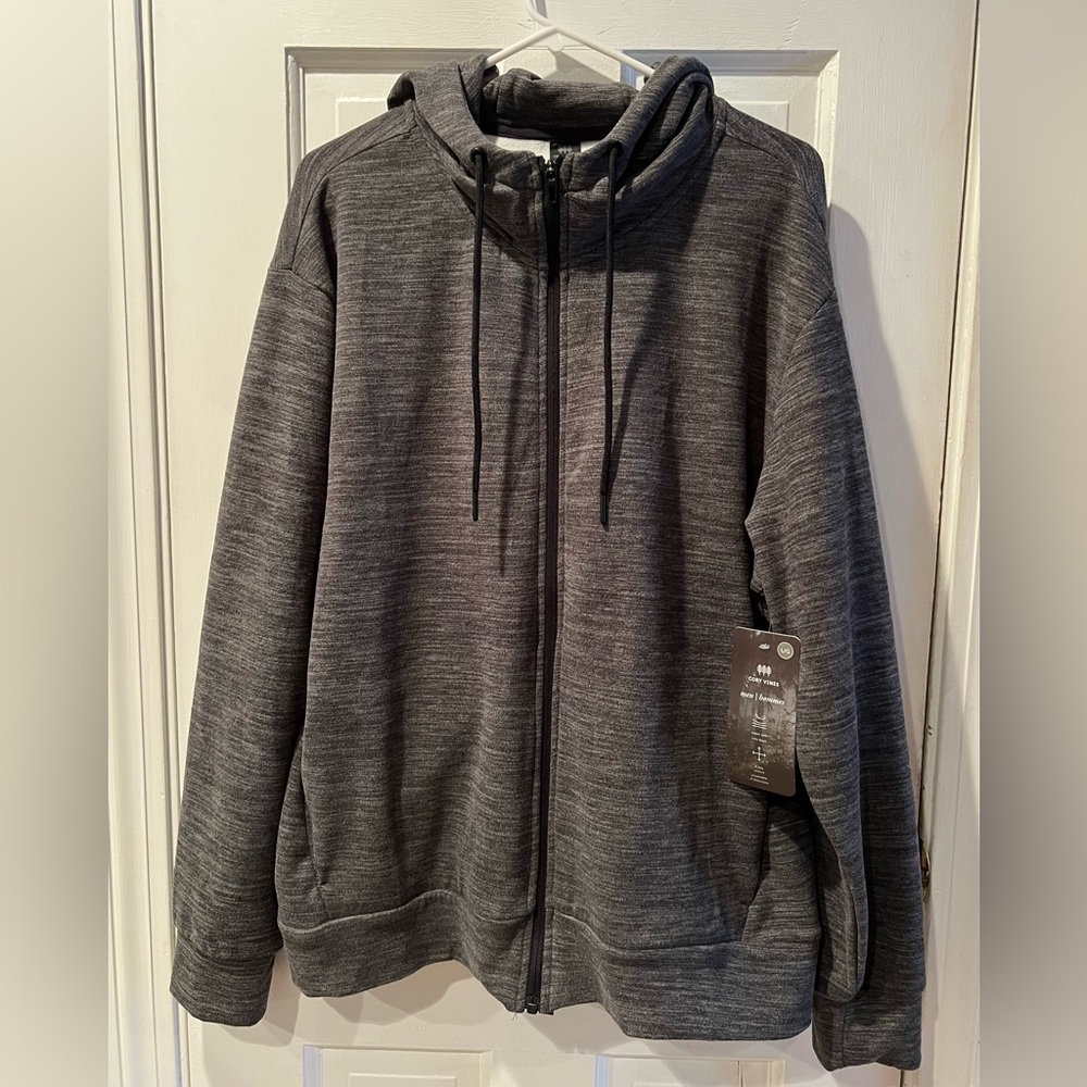 Cory Vines Mens Grey Athletic Zip-Up Hoodie (Large)